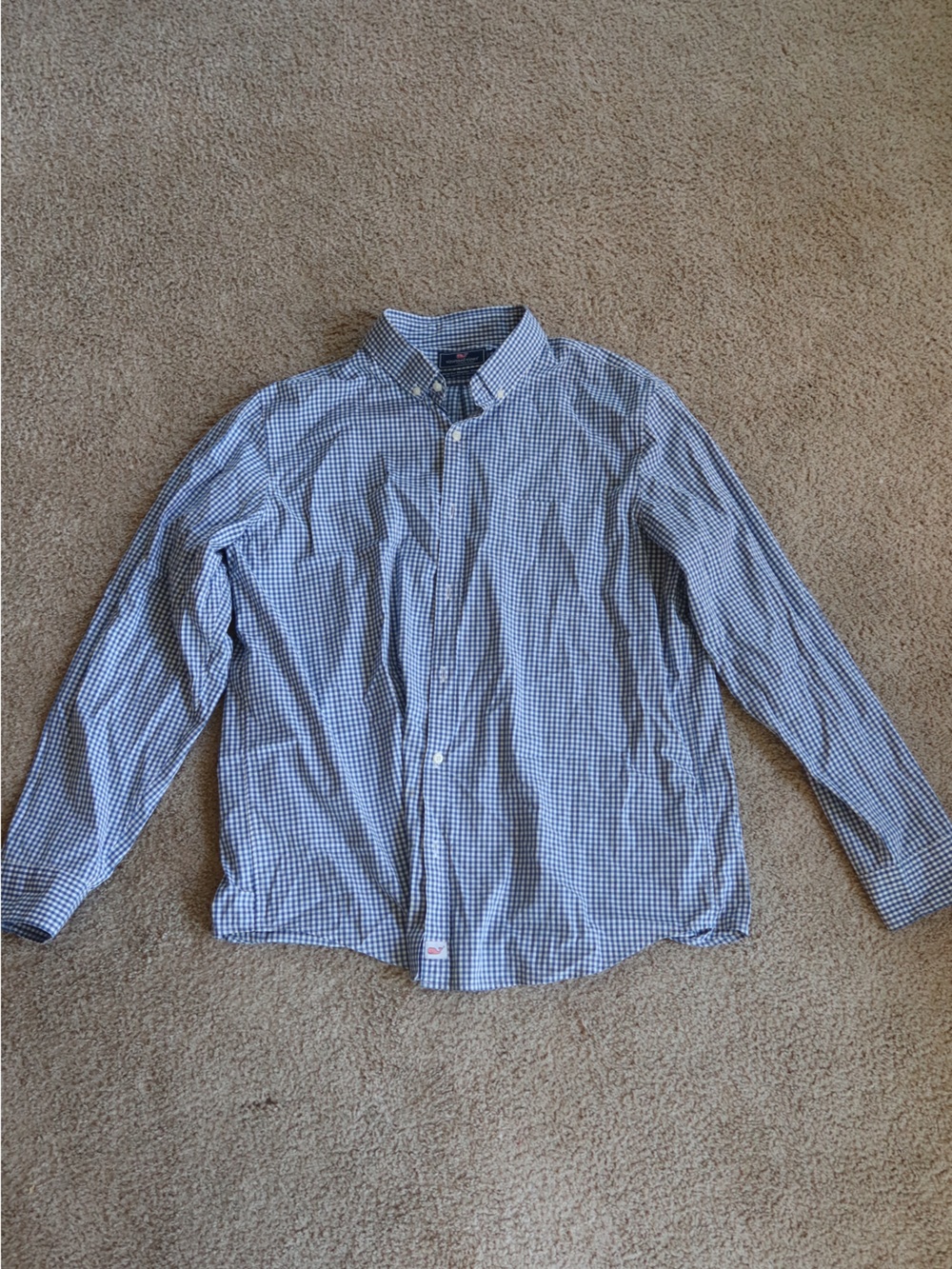 Vineyard Vines Men's Blue and White Checked Button-Down Shirt